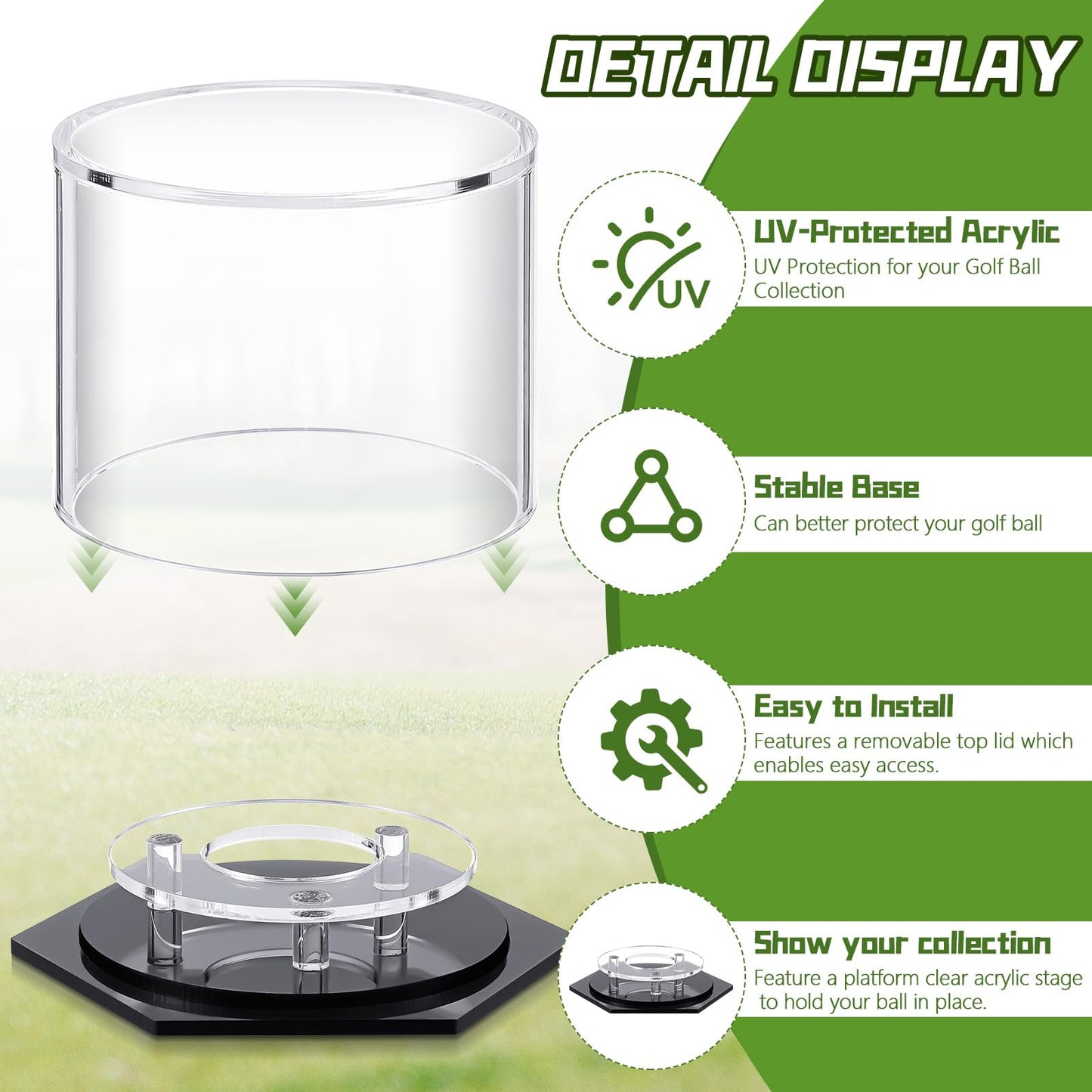 Foilswirl Golf Ball Display Case 3.9 x 2.7 Inch Acrylic Golf Ball Holder Clear Single UV Protection Golf Ball Display Holder Stand for Storage Collections Showcase Gift