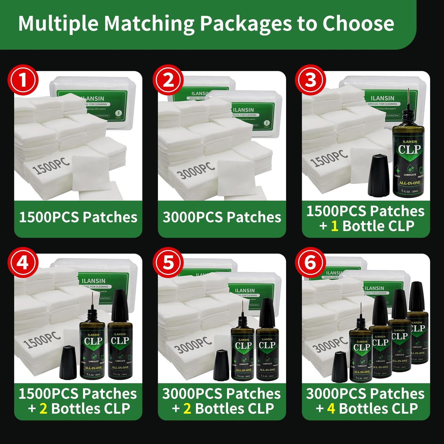 ILANSIN 1500PCS Gun Cleaning Patches+30ml CLP Oil,2"x2" Lint Free Gun Cleaning Cloth,Professional Wipes for Shot Pistol and All Caliber of Firearms. Store in a Box Can Store Gun Cleaning Kit