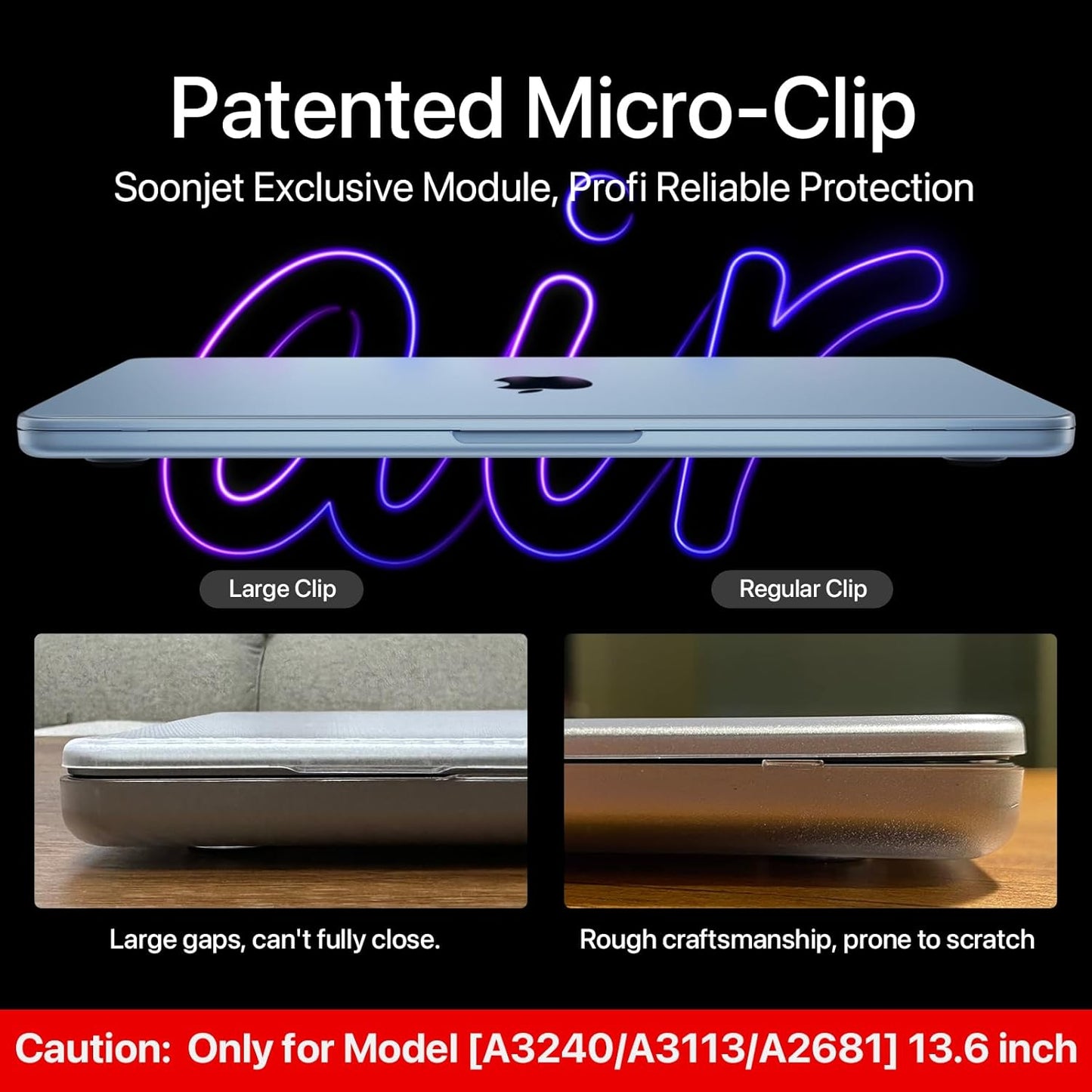 Compatible for MacBook Air 13.6 inch Case M4 M3 M2 2025 2024-2022 Release Model A3240 A3113 A2681, Sturdy Protective Hard Shell Case Cover for MacBook Air 13 inch