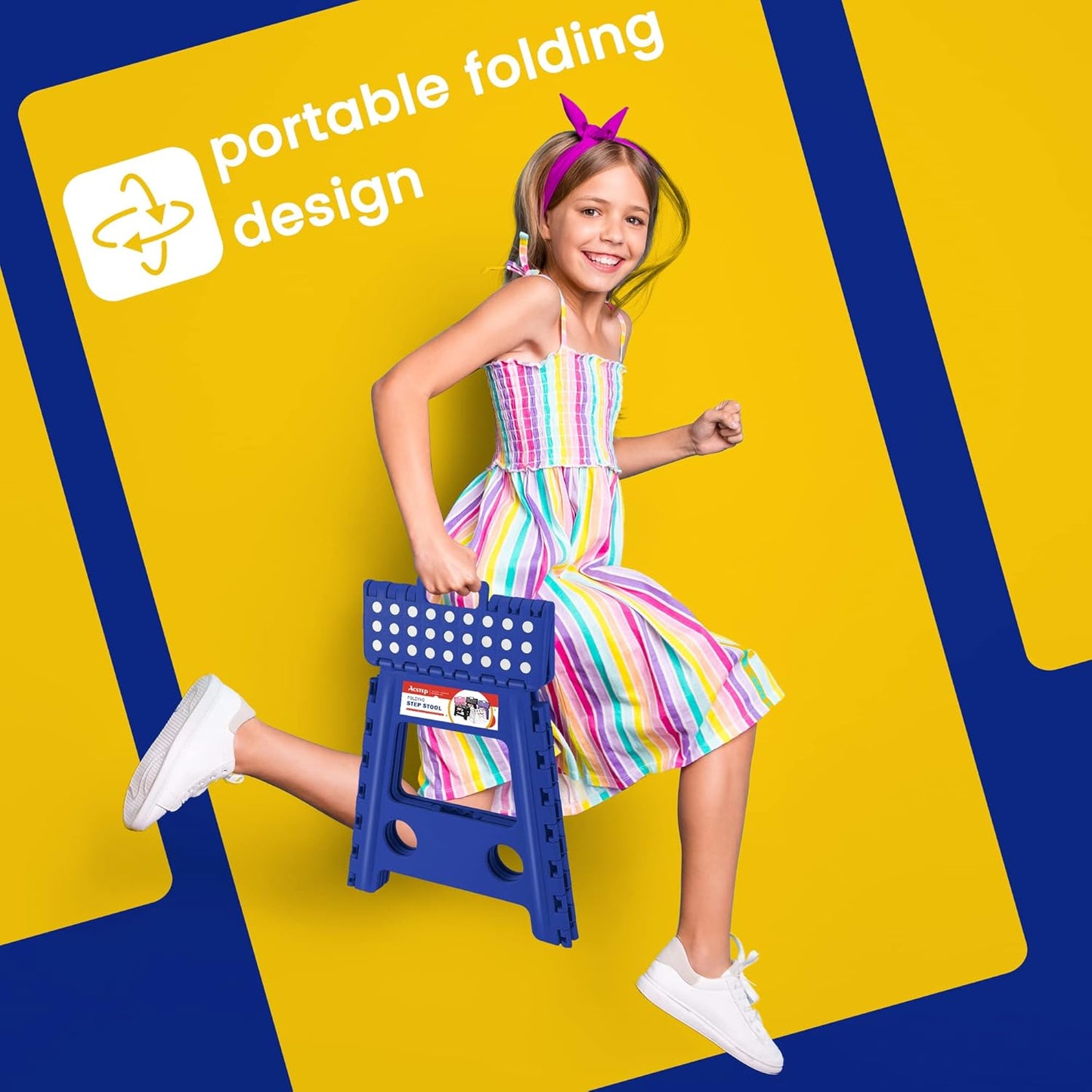 ACSTEP Folding Step Stool Foldable Stool 7.5 Inch Height Kids Step Stool, 300 lb Capacity Plastic Collapsible Stool, Stepping Stool with Handle Black Small Step Stool, Foot Stool Suitable for Kitchen