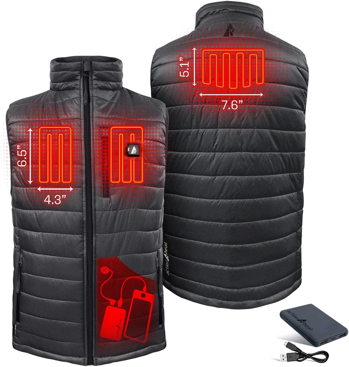 ActionHeat 5V Battery Heated Insulated Puffer Vest for Men – Heat Clothing, Tri-Zone Heating System Winter Outdoor