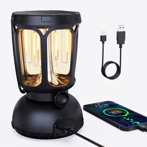 Raynic 6000 LED Camping Lantern, 650LM Hand Crank Solar Battery Powered Rechargeable Lantern