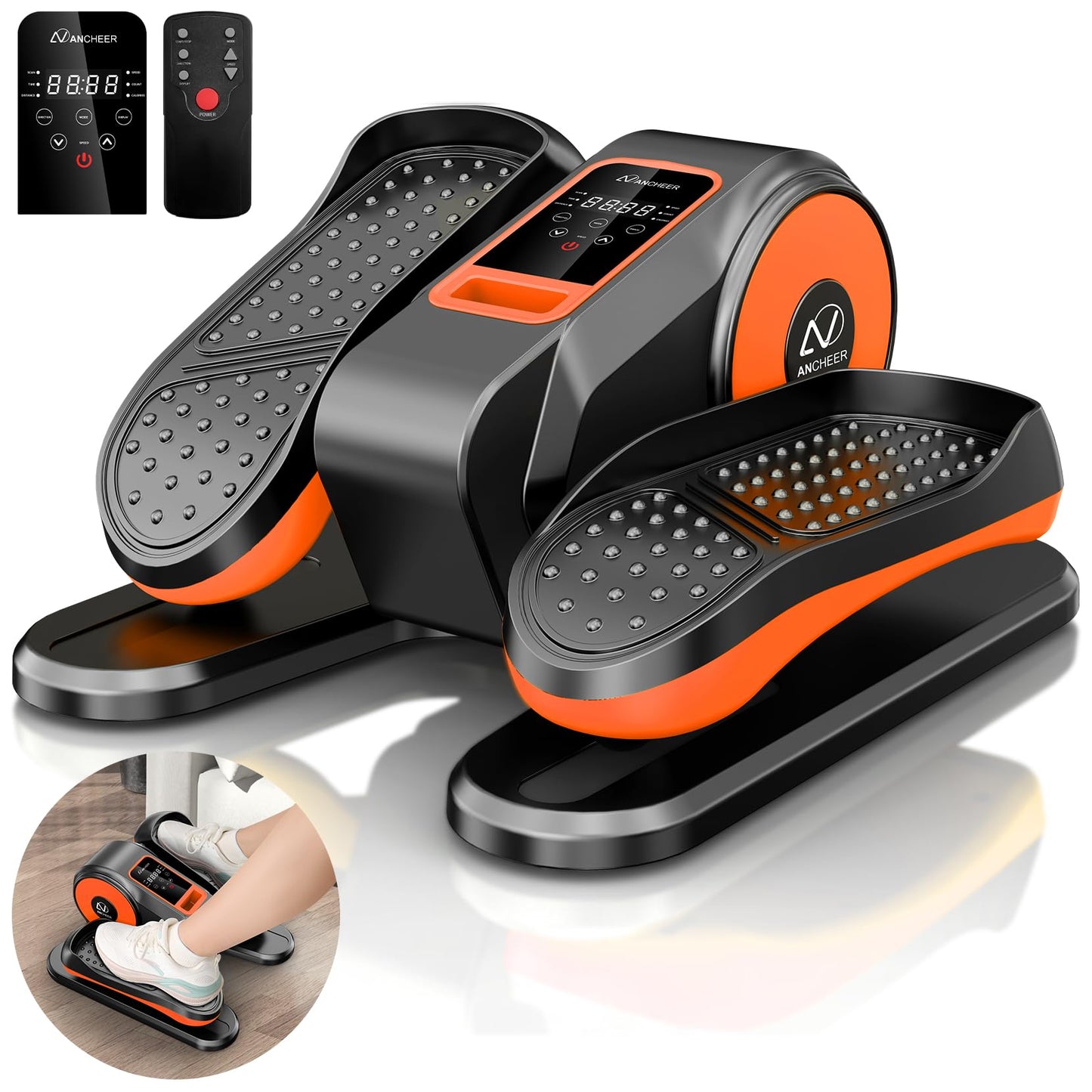 ANCHEER Under Desk Elliptical Machine, Foot Exerciser While Sitting , Ellipse Leg Exerciser for Seniors with 12 Adjustable Speeds, Exercise Equipment for Home,Orange