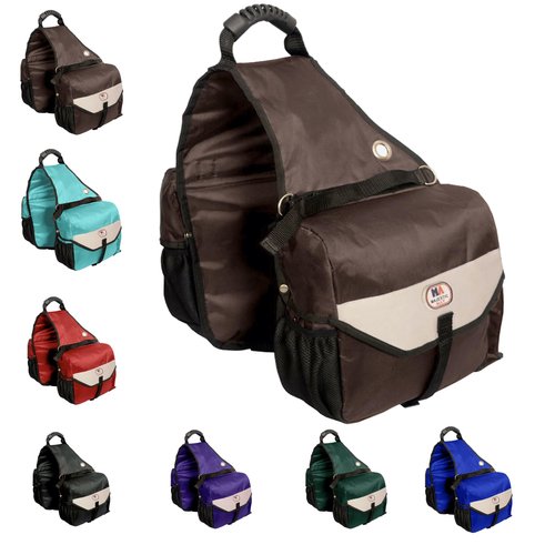 Majestic Ally Horse Saddle Bag - Nylon Insulated Leakproof Cooler, Reflective Padded with Pockets and Water Bottle Carrier, Durable Equestrian Saddle Bag (Brown)