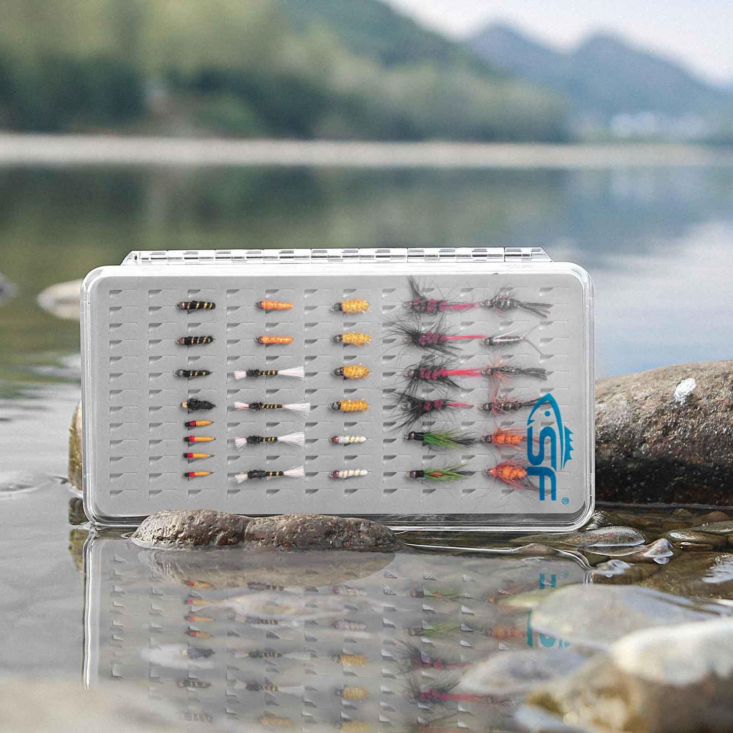 SF Fly Fishing Box Plastic Waterproof Pocket Thin Fly Boxes Clear Lid Easy Slit Foam Fishing Boxes 2PCS