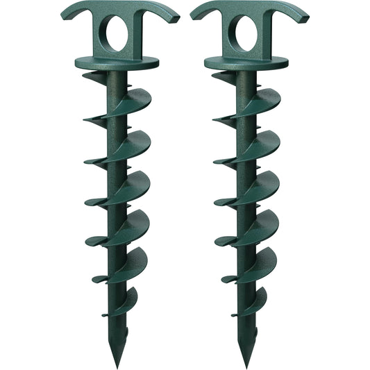 (2-Pack) Vortex 10" Ground Anchors, Screw-in Anchor for Yard, Tents, Tarps, 100 lb Pull Force, Green ANCPS10-HSG-L2