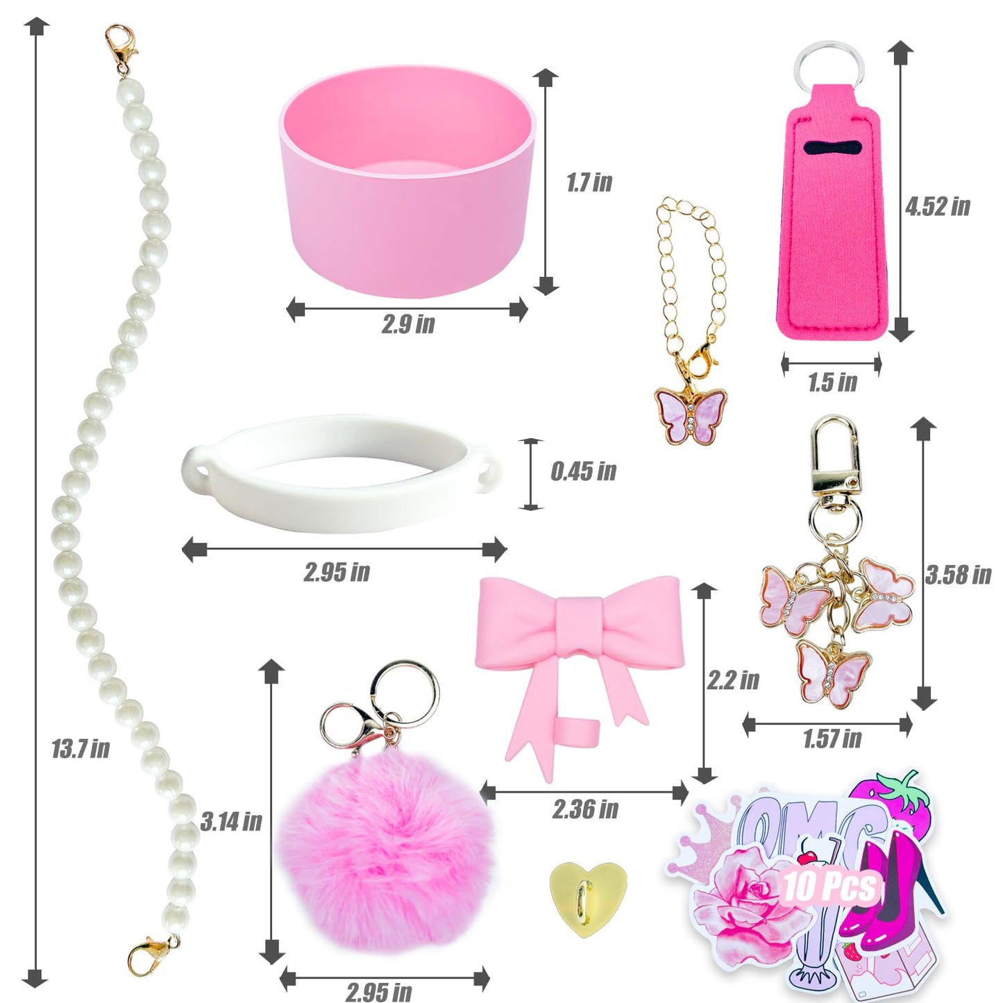 Accessories Set for Stanley Cup 30 oz 40 oz,Water Bottle Handle Strap,Boot, Straw Cover for Stanley, Beautify Your Cup, Unique Gifts For Women Pink