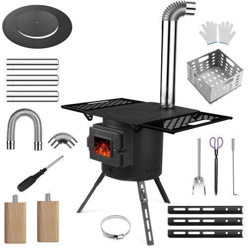 Multifunctional Enamel Wood Burning Stove,Portable Wood Stove - Tent Heaters for Camping,Cooking, Ice Fishing, RV Travel, Sauna | High-Temperature Enamel Rust-Proof | Large Capacity Firebox