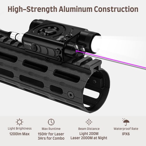 SMSlaser Purple Laser Sight + Infrared(IR) Laser Beam + 1200 Lumens Tactical Flashlight, Rifle Ar Laser, Airsoft Ar 15 Laser, Including Battery Charger and Remote Control Switch, Fit for AEG GBB CQB