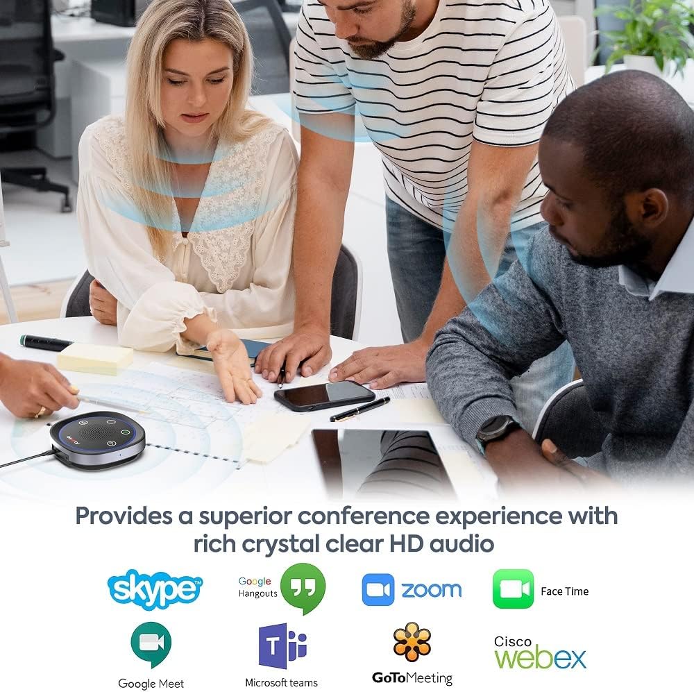 USB Speakerphone Microphone, Conference Speaker Omnidirectional Computer Mic, with 360º Voice Pickup, Touch-Sensor Buttons for Mute/unmute, Streaming, Call Speaker Skype, Webinar, Interview -(JV801)