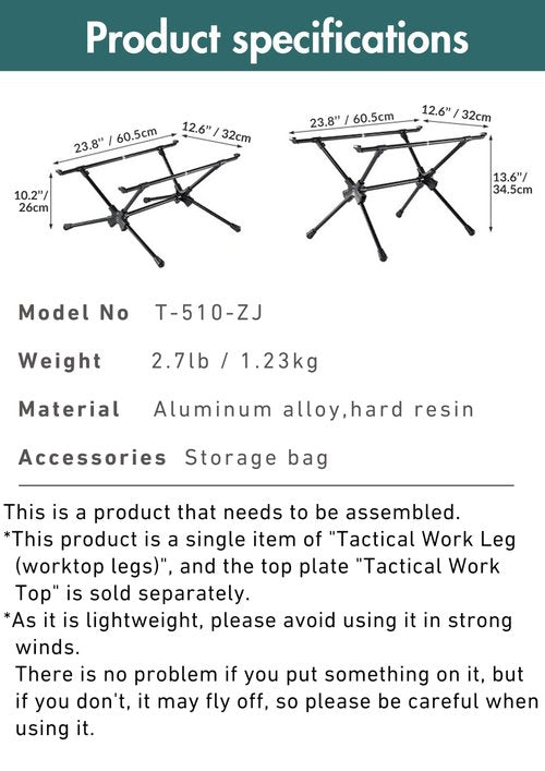 camping moon Tactical Table Legs for Worktop Top Plate T-510-ZJ