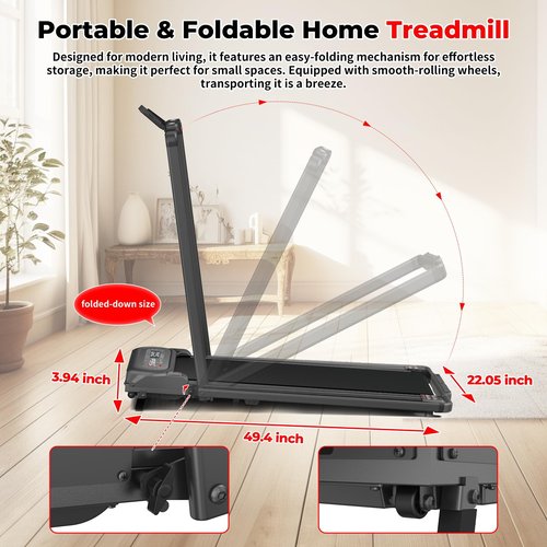 SubSun 2 in 1 Folding Treadmill, Walking Pad with Handle Bar, Under Desk Treadmill with 265 Lbs Capacity for Office, Remote Control, Black