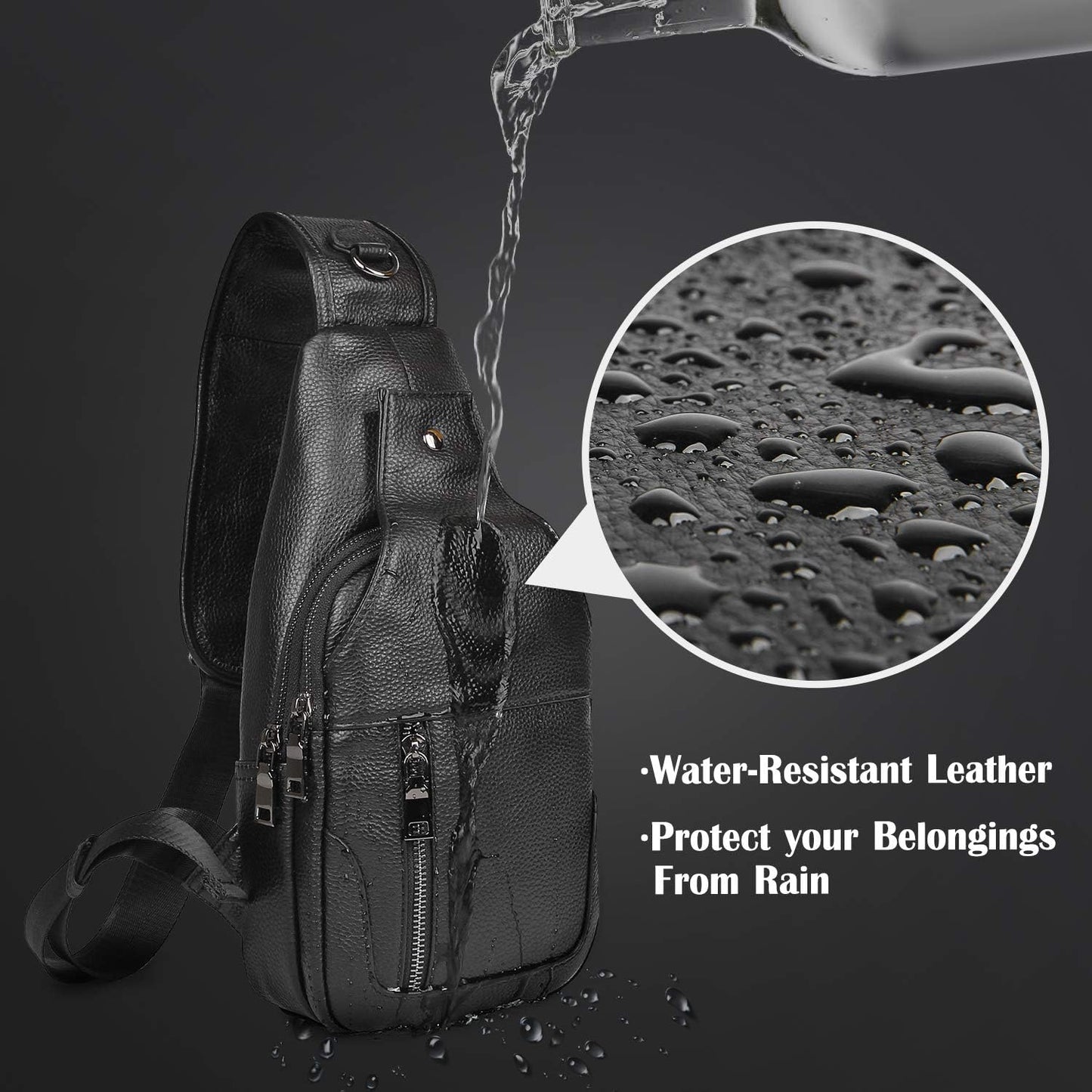 Full Grain Leather Crossbody Sling Bag Chest Backpack Outdoor Travel Hiking Sports Daypacks