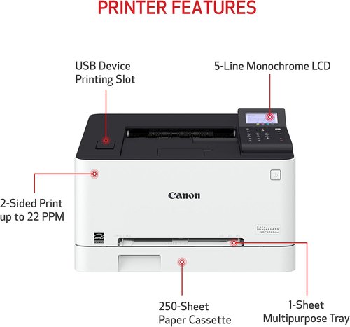 Canon imageCLASS LBP632Cdw - Wireless Duplex Color Laser Printer, Single Function, Home Office, Mobile Ready, 22 PPM Color, White