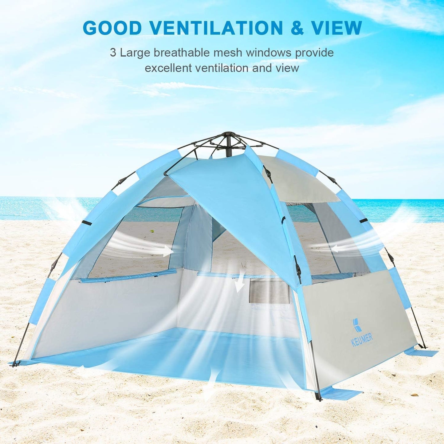 G4Free Deluxe XL Pop Up Beach Tent, 3-4 Persons Easy Setup Sun Shelter Canopy with UPF 50+ UV Protection Extral Wide 70.9 in
