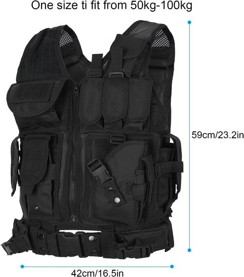 Lixada Tactical Vest Lightweight Breathable Polyester Sports Vest Outdoor Training Vest Adjustable for Adults