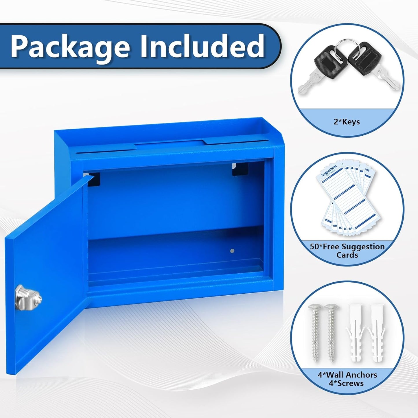 KYODOLED Suggestion Box with Lock and Slot, Small Locking Mailbox for Office, Wall Mount Safe Money/Key Drop Box with 50 Free Suggestion Cards, 9.8" W x 3" D x 7" H, Black