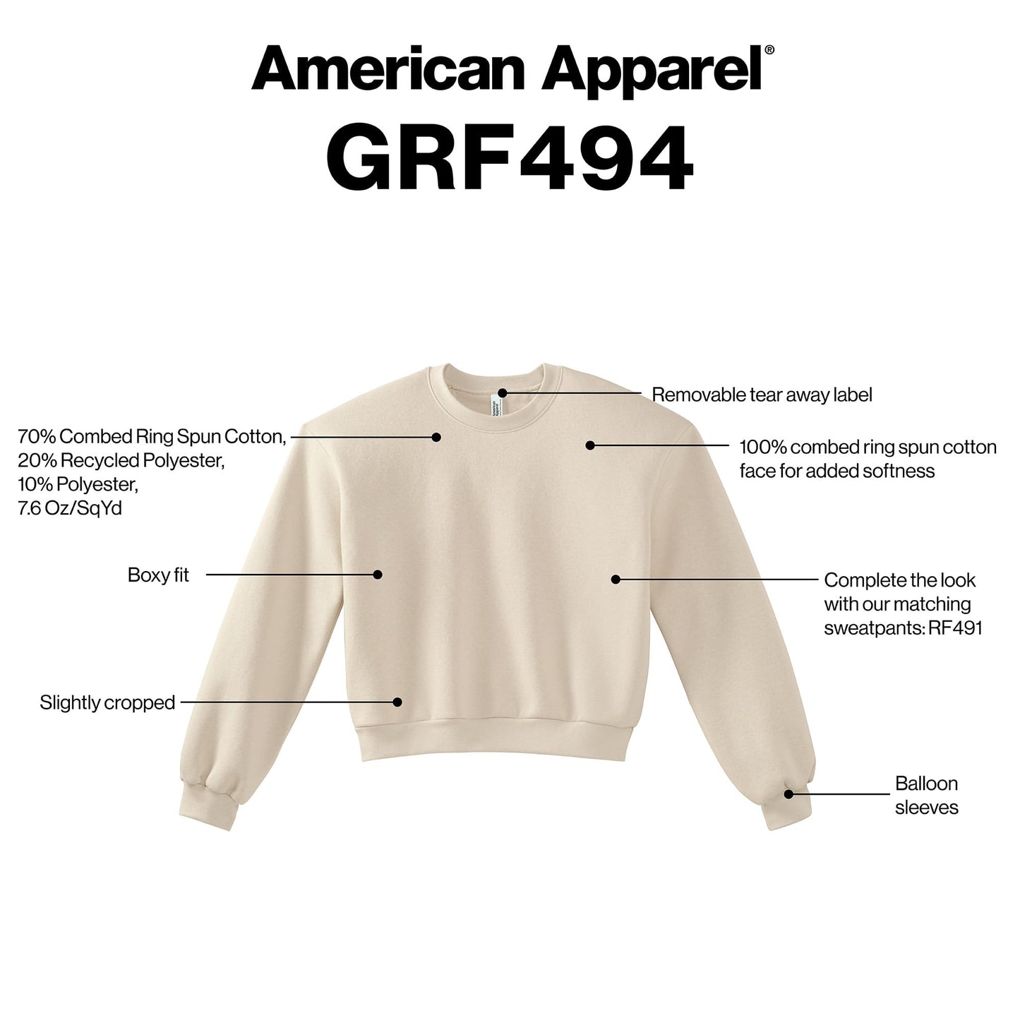 American Apparel Women's Large Reflex Fleece Crewneck Sweatshirt, GRF494AA, Arctic