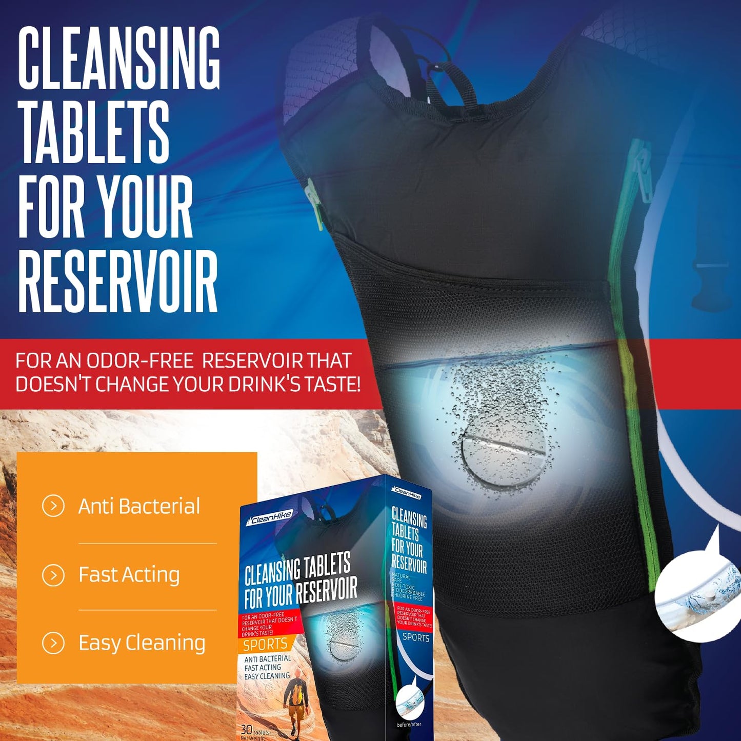 (2) Two Set Reservoir Hydration Bladder Cleaning Kit - 6-In-1 Water Reservoir Cleaning Kit Of 3 Brushes, Collapsible Frame, (24) Cleansing Tablets & Carry Pouch - Cleaner Set For Back Pack Bladder