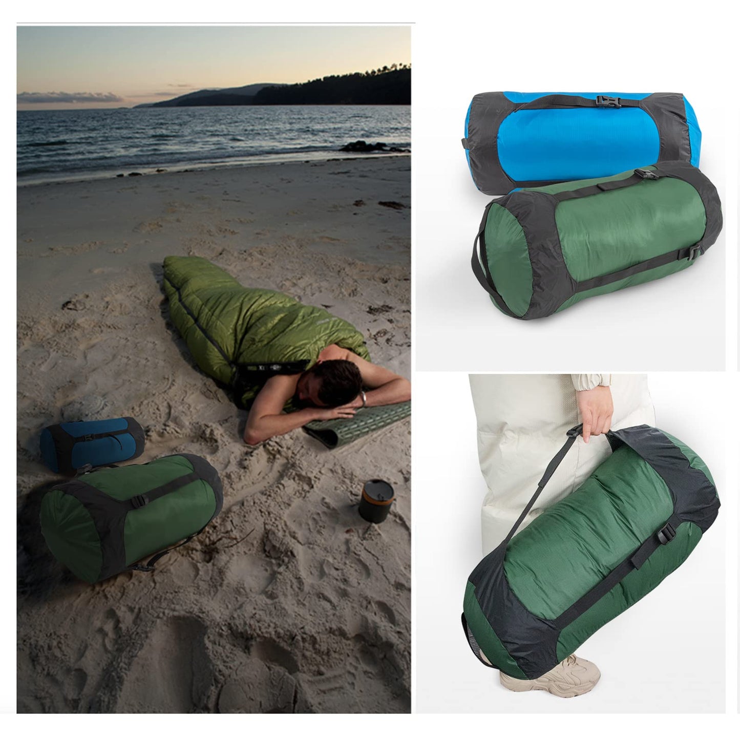 2pcs Compression Stuff Sack, 8L/18L/25L/35L Lightweight Sleeping Bags Storage Compression Sack for Camping, Hiking, Backpacking Trip (Dark blue,35L)