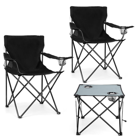 Leonyo 2 Pack Camping Chairs for Adults, Lawn Chairs with Table, Heavy Duty Folding Chairs for Outside Oversized & Comfy Sports Chair for Adults Fishing, Beach, Patio, Hiking, Lawn, Travel - Black