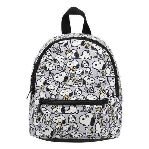 Bioworld Peanuts Snoopy & Woodstock Fuax Leather 10.6" Gray Mini Backpack