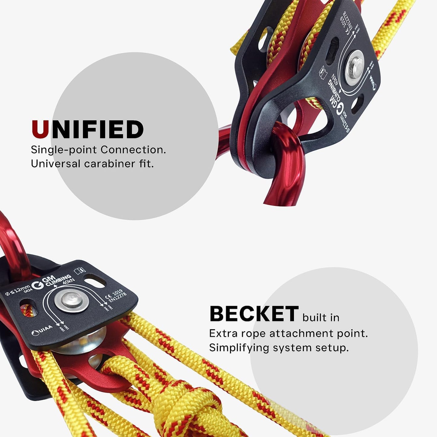 GM CLIMBING 40kN Micro Double Pulley Prusik Minding Ball Bearing UIAA CE for Progress Capture System Rigging Hauling Rescue Arborist Tree Climbing