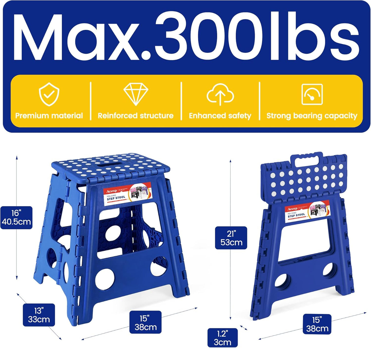 ACSTEP Folding Step Stool Foldable Stool 7.5 Inch Height Kids Step Stool, 300 lb Capacity Plastic Collapsible Stool, Stepping Stool with Handle Black Small Step Stool, Foot Stool Suitable for Kitchen