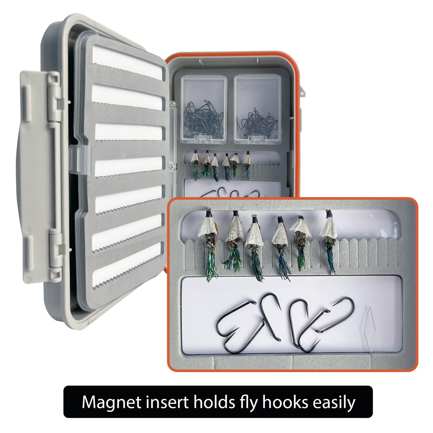 Aventik Large Capacity Waterproof Fly Fishing Box 4-Layer Foam Tackle Fishing Box for Freshwater Saltwater Streamer Storage with 2 Mini Hook box Piece Magnetic and Hook threader (H039X)