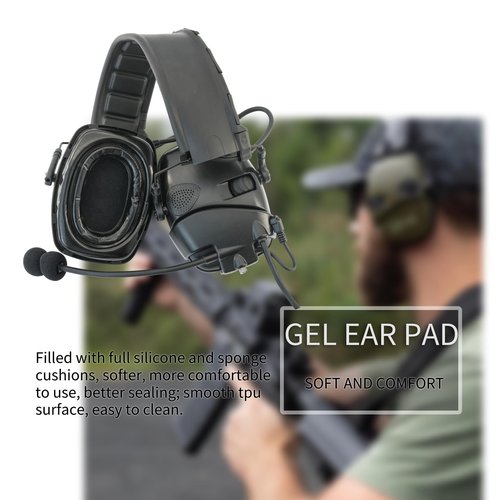 COMBATGEAR Hearing Protection Ear Defender Tactical Headset+Gel Earpads Noise Reduction NRR 23dB for Hunting Range Mowing (Style 1, Black)