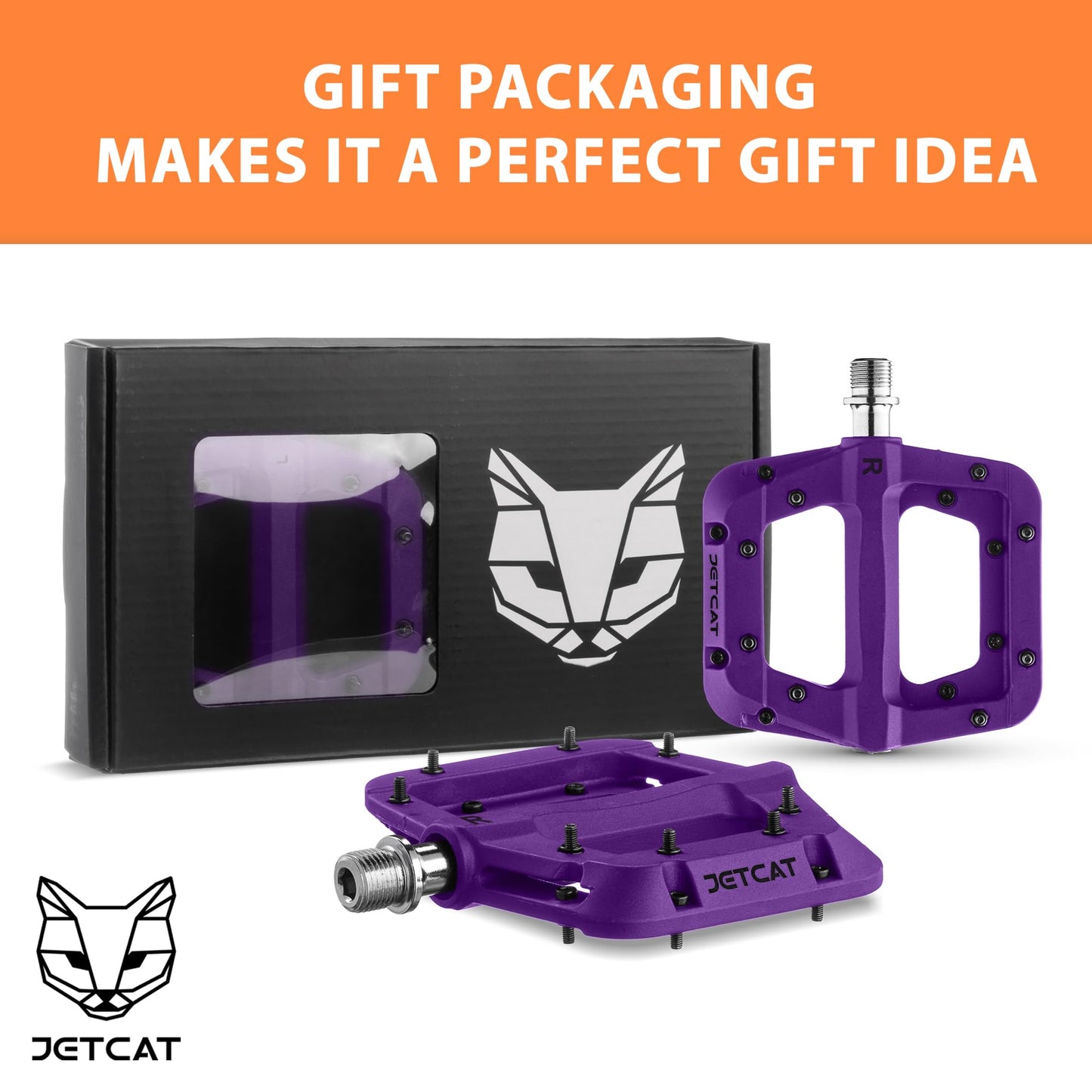 JETCAT Mountain Bike Pedals Flat - MTB Pedals Flat, Bicycle Pedals for BMX/MTN/Road/Gravel/EBike, BMX Pedals, Platform Pedals, Adults & Kids Bike Replacement - Purple 9/16