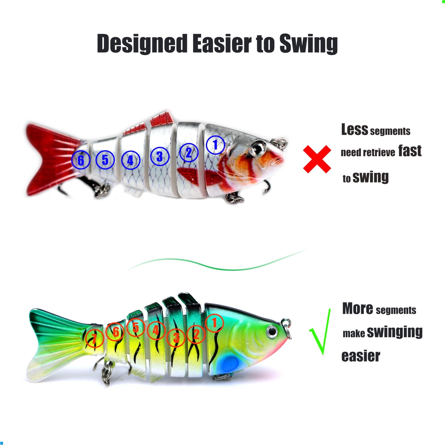 EXAURAFELIS 5pcs 7 Segment Multi-Jointed Swimbaits Fishing Lures for Bass Trout Perch Slow Sinking Lifelike Fishing Lure Kit Swimming Lures Freshwater Saltwater