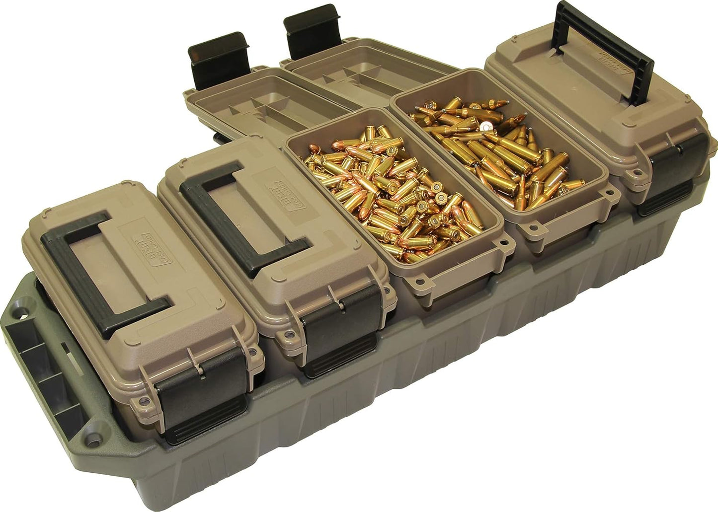 MTM AC4C 4- can Ammo Crate, Convenient size, Stackable, easy carry and transport of 30 caliber ammo, Rugged tactical carrying crate, USA Made, 23.6"L x 11.25"W x 7.5"H, Brown