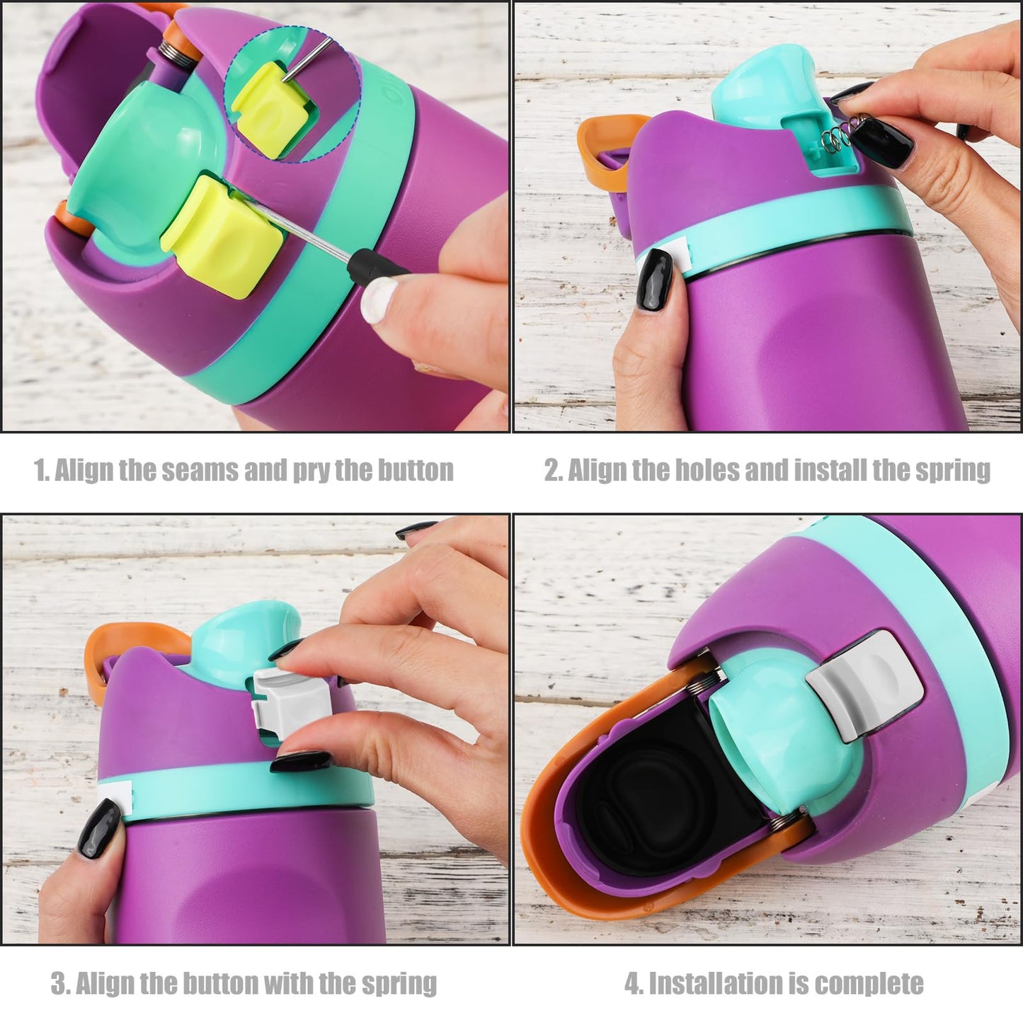 4pcs Replacement Button Compatible with Owala FreeSip 24oz 32oz, BPA-Free Water Bottle Button Switch Lid Mouth Push Spring Replacement Parts for Owala 19/24/25/32/40oz Bottle Accessories (Grey)