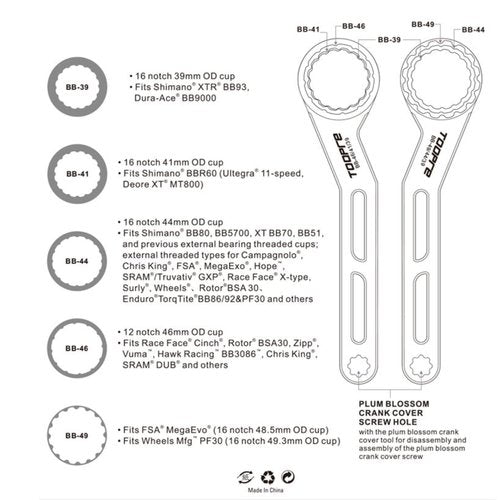Suprwin Bicycle Bottom Bracket Wrench Tool, Bike Bicycle Dub Crankset Installation And Removal Tool For 12/16-Notch， BB 39/41/44/46/49