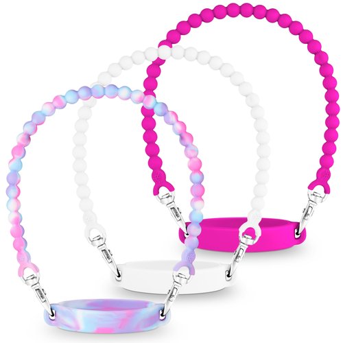 Ryan & Rose Water Bottle Handle 3 Pack - Silicone Water Bottle Sling, Carrier, Holder with Strap Compatible Stanley Cup Accessories (Beaded Pretty in Pink (3 Pack))