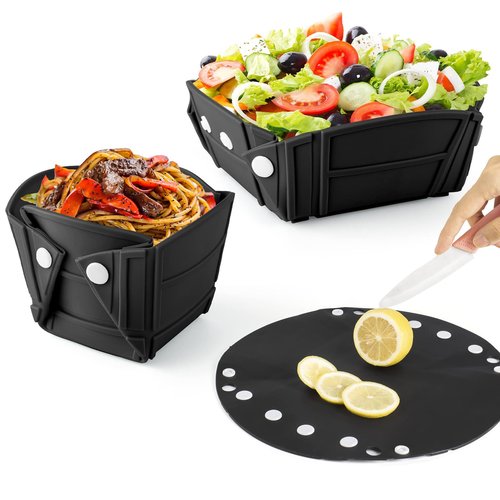 RoseFlower Collapsible Bowl, Portable Customizable Shapes Silicone Collapsible Bowls for Camping, Foldable into a Bowl, Plate, or Cup, Space Saving, Camping, RVs Essentials (Black)