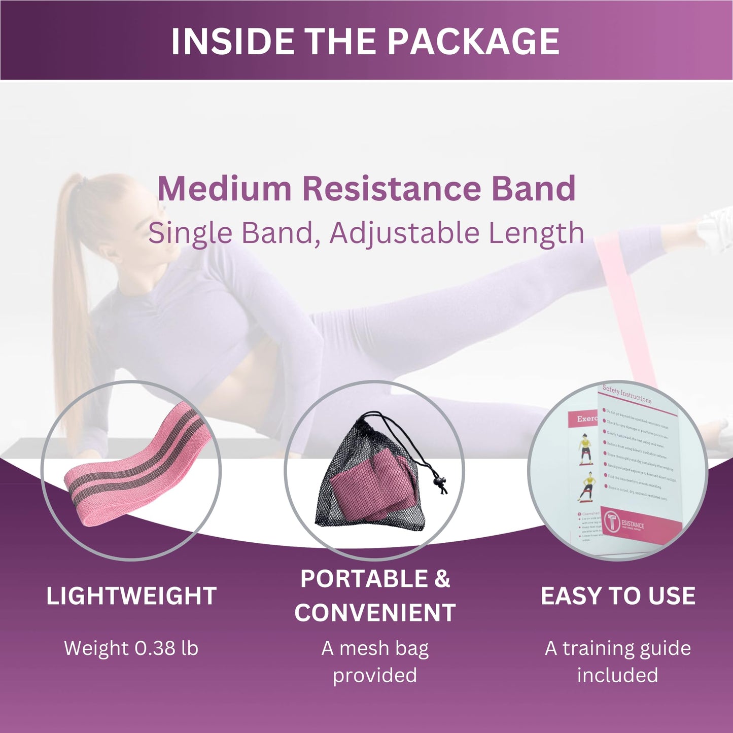 Adjustable Fabric Resistance Bands with Medium Resistance Levels, Non-Slip Exercise Bands for Men and Women, Perfect Workout Bands for Glutes and Lower Body Training - 1 Pack