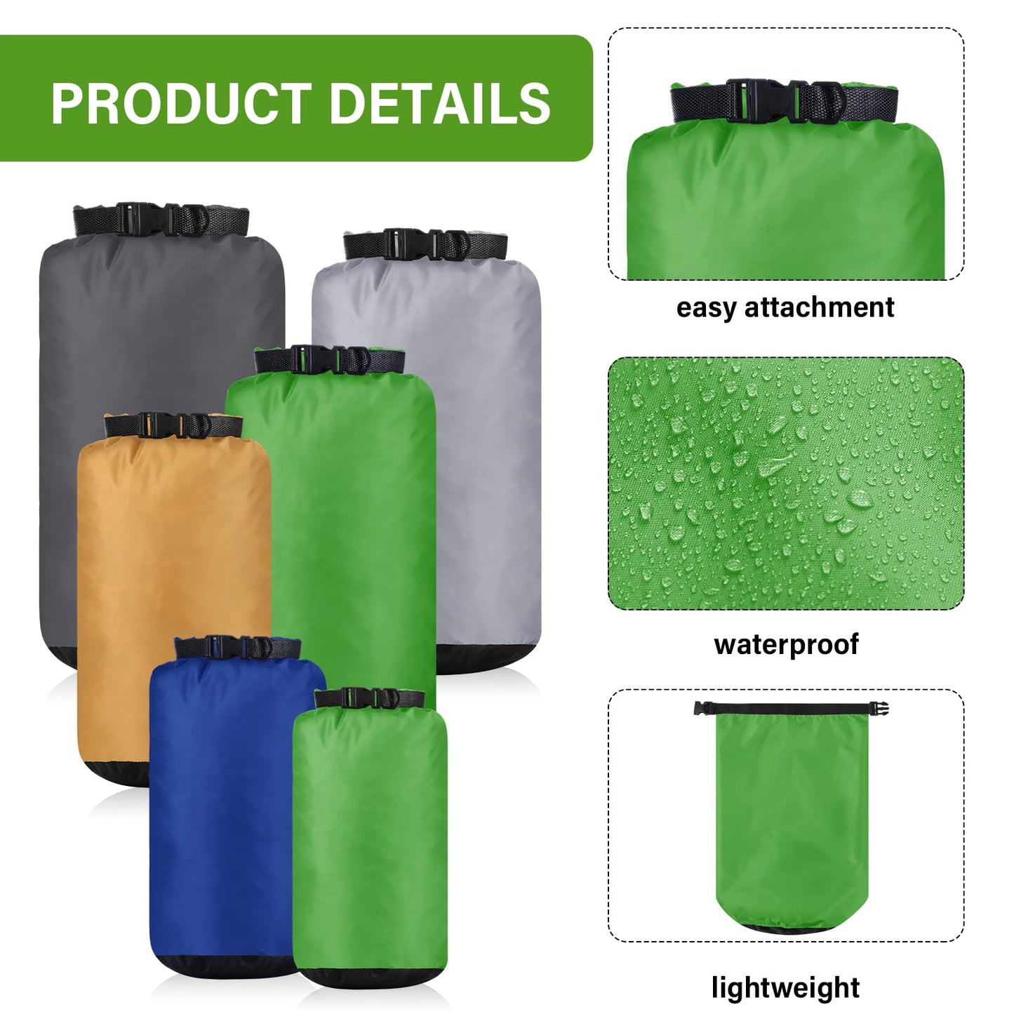 GliCraft 6 Pcs Waterproof Dry Bag Sack Lightweight Outdoor Dry Bags 35 L, 20 L, 15 L, 10 L, 5 L, 3 L Waterproof Boat Bag for Kayaking, Backpacking, Hiking, Camping Rafting(Dark Color)