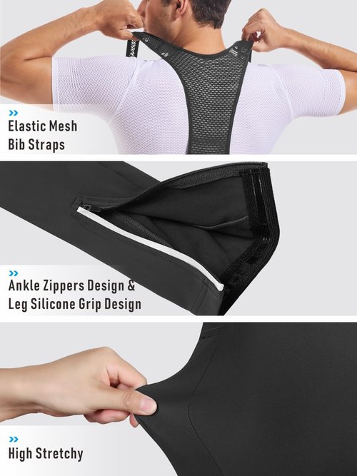 qualidyne Men's Winter Cycling Bib Pants 4D Padded Thermal Water Resistant Bike Tights Cold Weather Warm Pockets