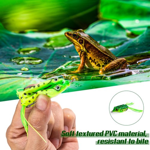Goture Frog Lure 10Pcs,Top Water Bass Fishing Lures,Hollow Body Frogs for Bass Fishing,PVC Frog Fishing Lures with Tungsten Steel Fishing Hooks,