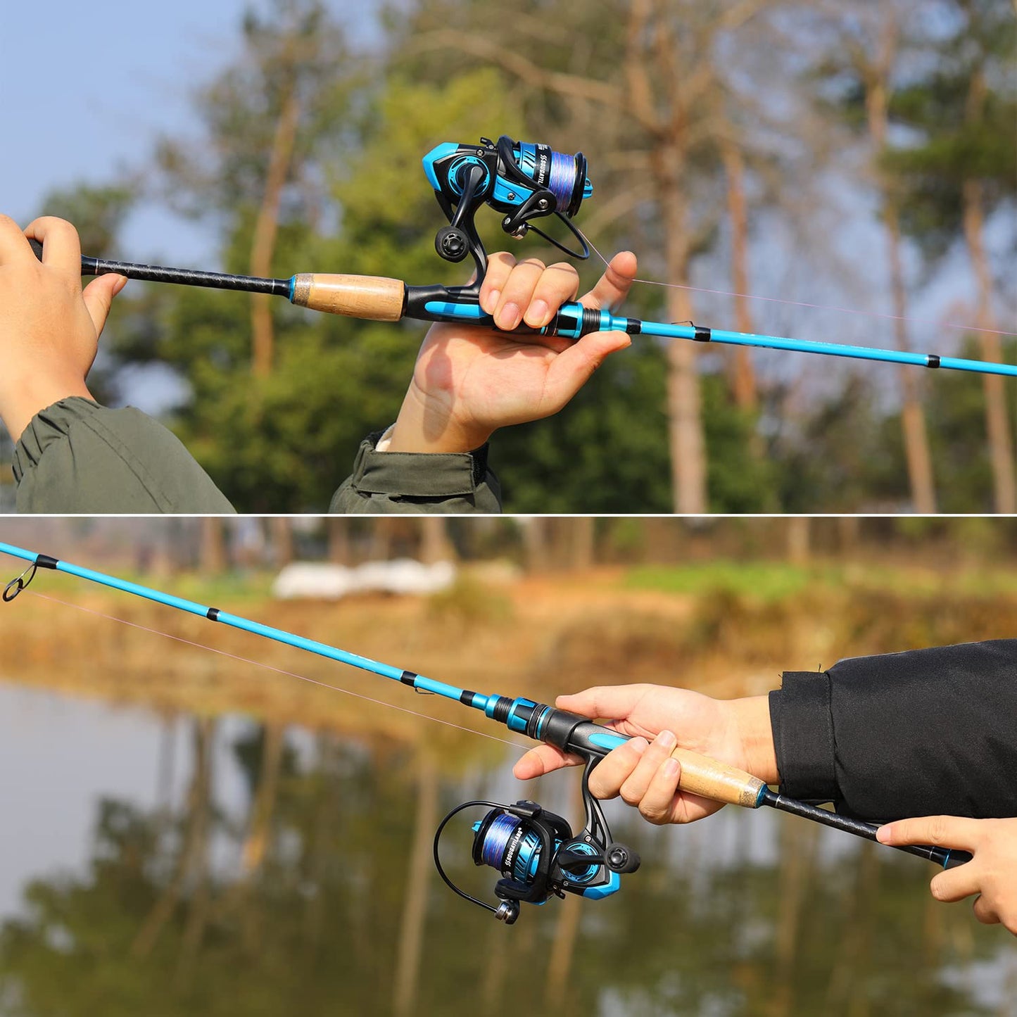 Sougayilang Fishing Pole, 30-Ton Carbon Fiber Fishing Rod and Reel Combo, 2 Pcs Blanks Spinning Reel Combos-Blue-5.9ft and 2000 Spinning Reel