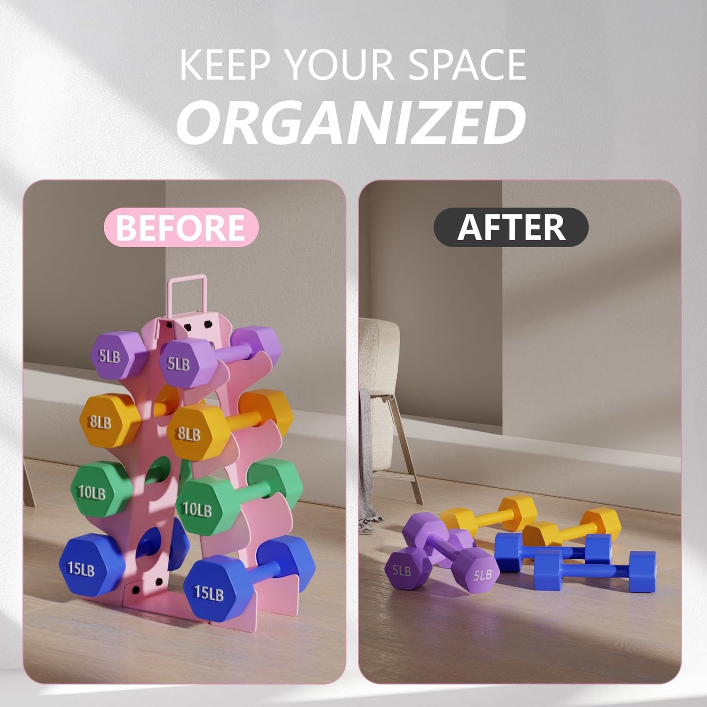 EXBTOKA Weight Rack for Dumbbells 5-15LB(Dumbbells Not Included), 4 Tier Dumbbell Rack Stand Only, Upgraded Handle, Compact A-Frame Weight Rack, Suitable for Home Gym