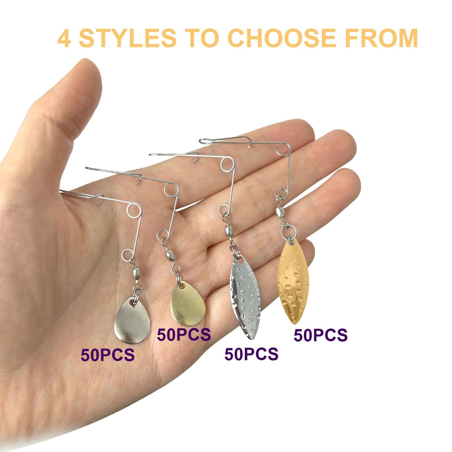 Aollerfilery 50PCS Fishing Spinner Blades Rigs Fishing Spinnerbait Smooth Spoons Kit,Replacement Accessories for Colorado Blade Making Spinner Shaft Bass Fishing Lures