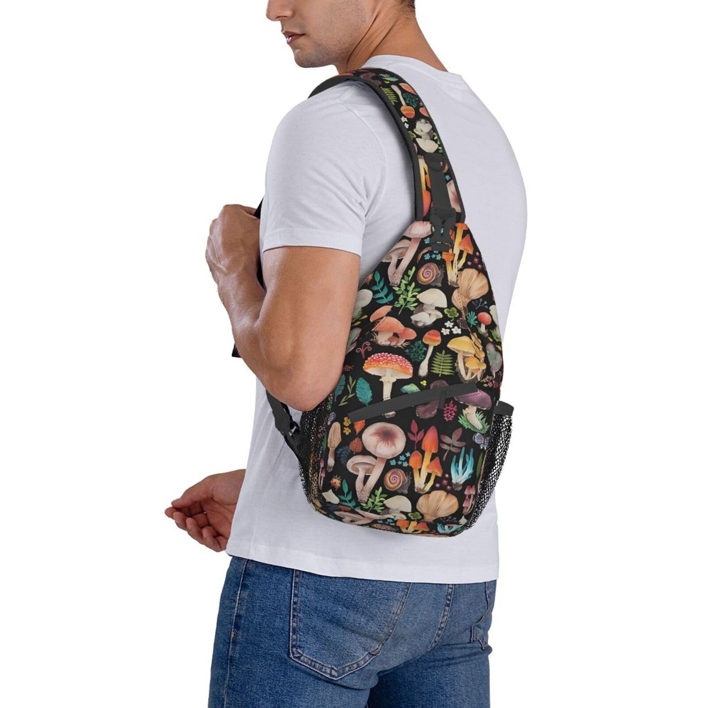 KAWOEEW Mushroom Sling Bag - Crossbody Backpack for Women & Men, Travel & Hiking, Mushroom Decor
