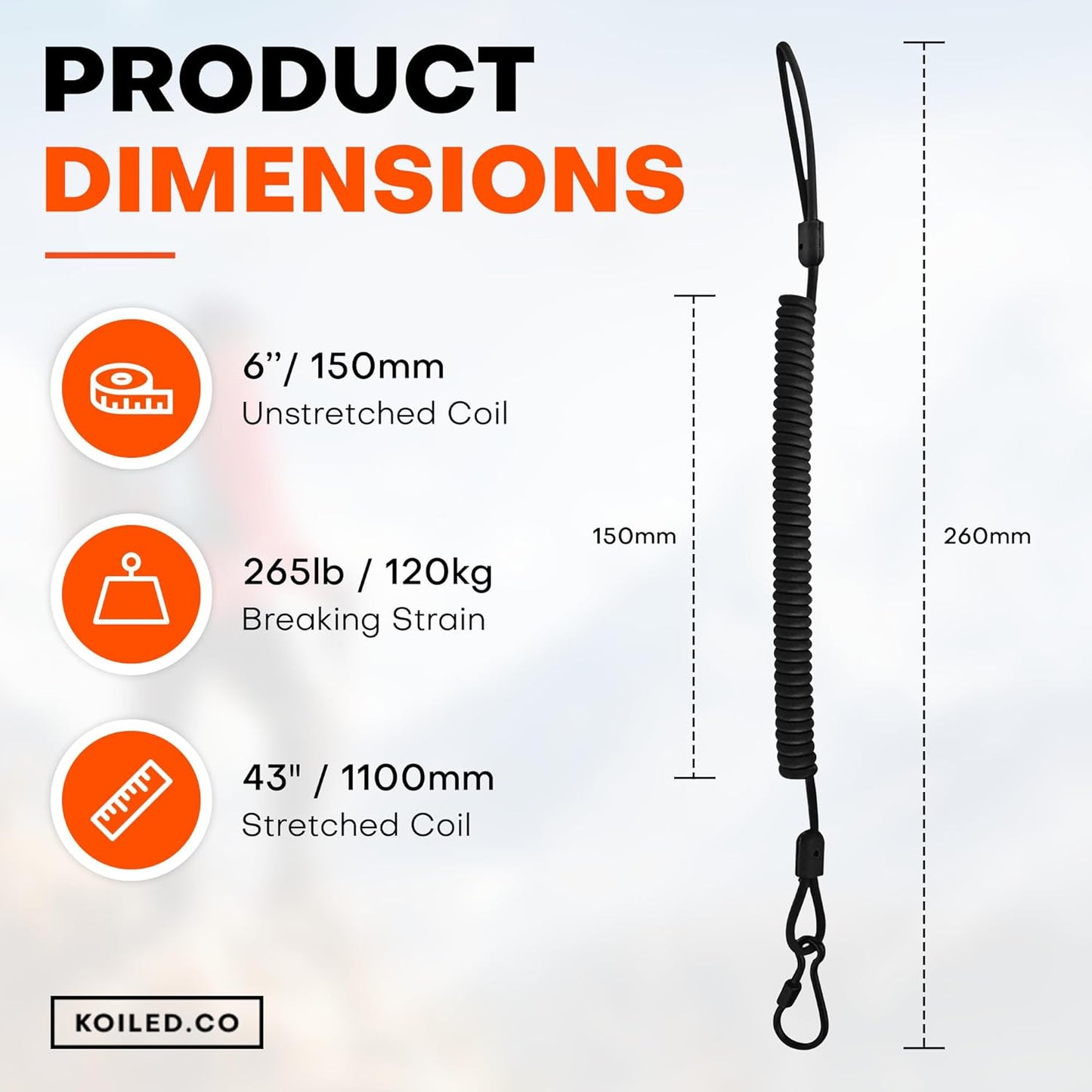 Military-Grade Braided Kevlar Cord Heavy Duty Retractable Lanyard - Carabiner Clip, 265lb/120kg Breaking Strength - Security Belt, Key Chain, Tether Strap for Weapons, Guns, Keys, Tactical Gear