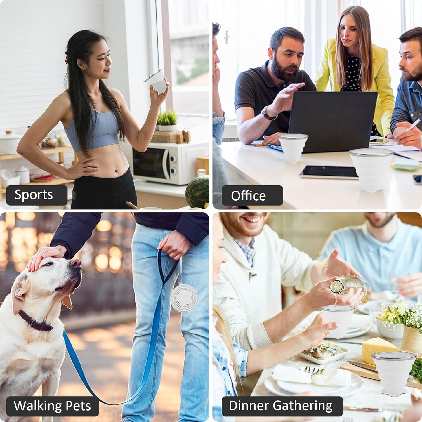 JBER Silicone Collapsible Travel Cup, 4 Pack Silicone Folding Camping Cup with Lids Expandable Drinking Cup Set BPA Free Reusable Portable Graduated for Outdoor Hiking Travel