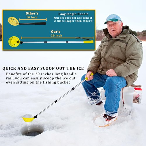 Huntury Retractable Ice Fishing Scoop Skimmer, Ice Fishing Accessories, Long Length, And Larger Spoon, No More Bending Over To Scoop Out Ice While Ice Fishing, Ice Fishing Gear