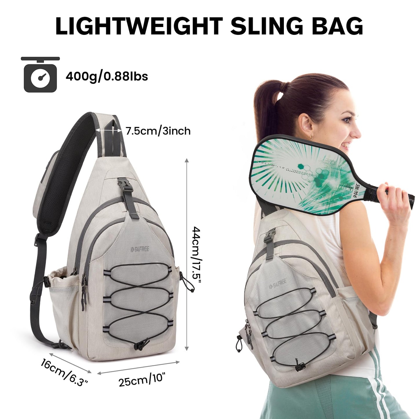 G4Free Pickleball Bag, Crossbody Sling Bag for Men Women, Pickleball Paddle Backpack Gifts for Sports,Ivory,Standard