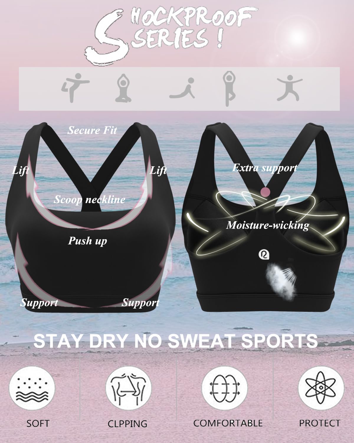 RUNNING GIRL Sports Bras for Women, Molded Cup High Impact Black Sports Bra Workout Bras for Women High Support Racerback(WX3046 Black L)